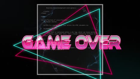 Animation-of-game-over-text-over-vibrant-neon-lines-on-black-background