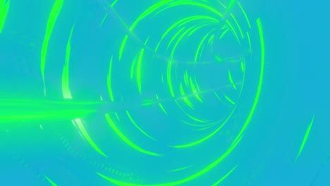Animation-of-blue-tunnel-with-green-light-trail-pattern-background