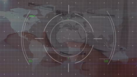 Animation-Von-Kreisen-über-Mehreren-Diagrammen-Und-Handelsbrett-Vor-Der-Karte-Im-Hintergrund