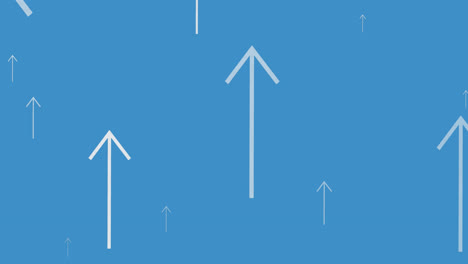 Animation-of-multiple-arrow-icons-moving-upwards-against-blue-background-with-copy-space