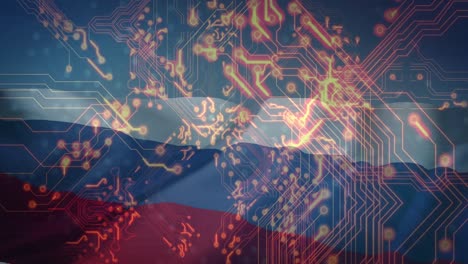 Animation-of-circuit-board-over-flag-of-russia