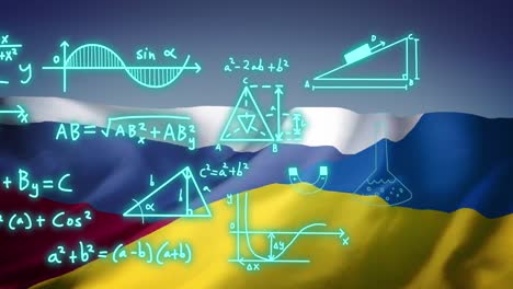 Animation-of-mathematical-data-processing-over-flag-of-russia-and-ukraine