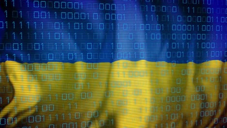 Animation-of-binary-coding-data-processing-over-flag-of-ukraine