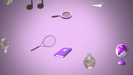 Animation-of-education-icons-with-copy-space-over-purple-background