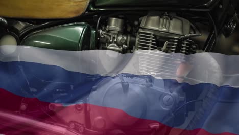 Animation-Des-Motorradmotors-Und-Der-Flagge-Russlands
