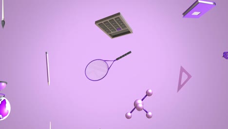 Animation-of-education-icons-over-purple-background