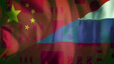 Animation-Eines-Computerservers-über-Der-Flagge-Russlands-Und-Chinas