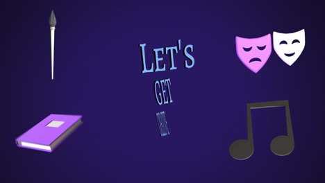 Animation-Von-Bildungssymbolen-Mit-„Let&#39;s-Get-Creative“-Text-Auf-Violettem-Hintergrund