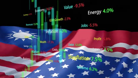 Animation-Der-Finanzdatenverarbeitung-über-Den-Flaggen-Taiwans-Und-Der-Vereinigten-Staaten-Von-Amerika