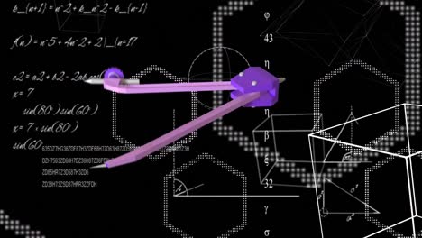 Animation-Von-Kompass-Und-Mathematischen-Formeln-Auf-Schwarzem-Hintergrund