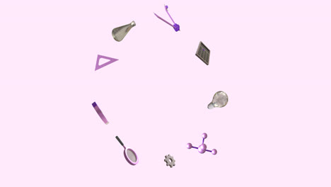 Animation-of-education-icons-in-circle-with-copy-space-over-purple-background
