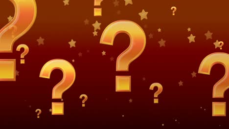 Animation-of-question-marks-and-stars-on-brown-background