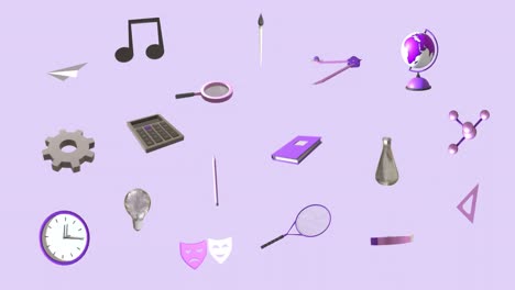 Animation-Von-Bildungssymbolen-Auf-Violettem-Hintergrund