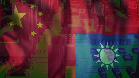 Animation-Eines-Computerservers-über-Der-Flagge-Taiwans-Und-Chinas