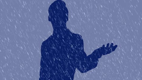 Animation-Von-Regentropfen,-Die-über-Die-Silhouette-Eines-Blauen-Mannes-Fallen