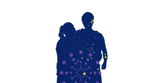 Animation-of-spots-moving-over-silhouette-of-couple-embracing