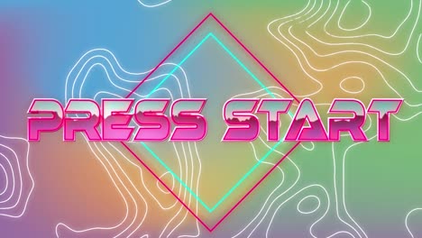 Animation-of-press-start-text-over-neon-pattern-background