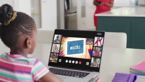 Zusammensetzung-Eines-Afroamerikanischen-Mädchens-Auf-Einem-Laptop,-Das-Online-Mathematik-Lernt