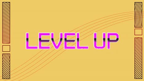 Animation-of-level-up-text-over-connections-with-pattern-on-yellow-background