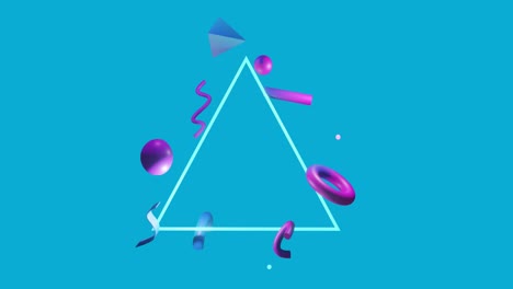 Animation-of-abstract-shapes-moving-next-to-triangle-on-blue-background