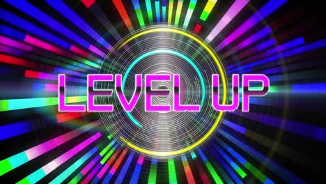 Animation-of-level-up-text-over-neon-light-pattern-background