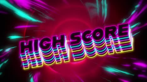 Animation-of-high-score-text-over-neon-light-pattern-background