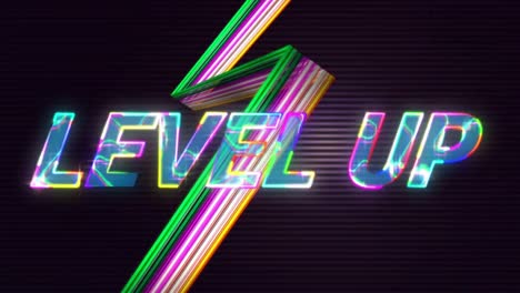 Animation-Von-Level-Up-Text-über-Neonlichtmuster-Hintergrund