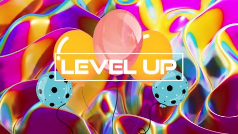 Animation-of-level-up-text-over-vibrant-pattern-background