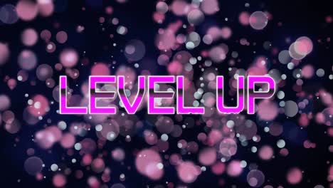 Animation-of-level-up-text-over-light-spots-background