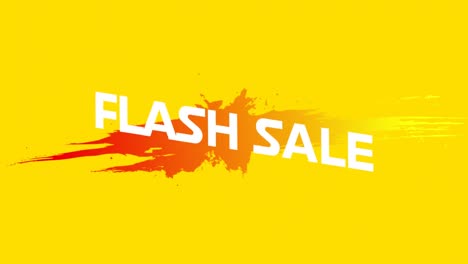 Animation-of-flash-sale-text-over-red-splash-on-yellow-background