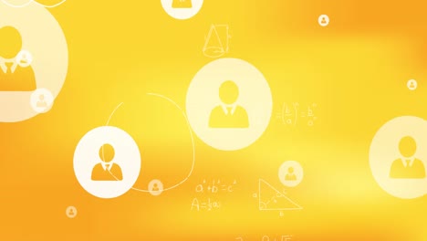 Animation-of-network-with-people-icons-and-connections-on-yellow-background