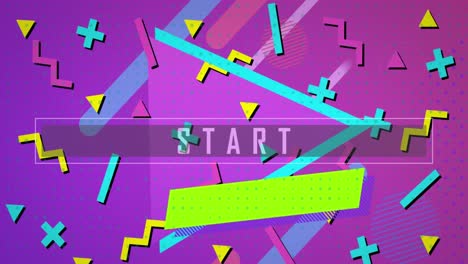 Animation-of-start-text-over-abstract-shapes-on-purple-background