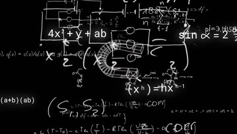 Animation-of-icons-over-mathematical-equations-on-black-background