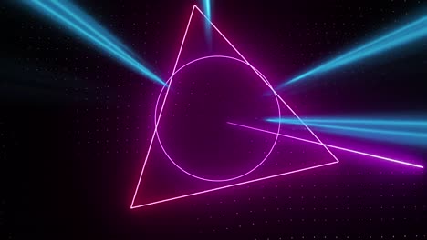 Animation-of-pink-neon-light-trails-and-shapes-over-black-background