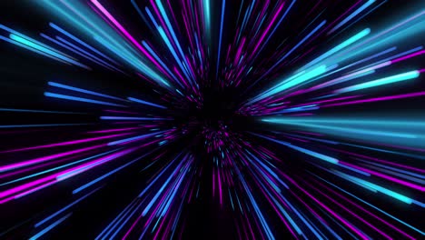Animation-of-blue-and-purple-neon-light-trails-over-black-background
