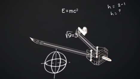Animation-Des-Kompasssymbols-über-Mathematischen-Gleichungen-Auf-Schwarzem-Hintergrund