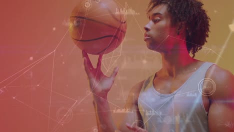 Animation-of-network-of-connections-over-biracial-male-basketball-player