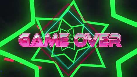 Animation-of-game-over-text-over-green-neon-shapes
