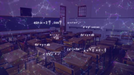 Animation-Mathematischer-Gleichungen-Und-Netzwerk-Von-Verbindungen-über-Leerem-Klassenzimmer