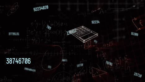 Animation-of-icons-and-data-processing-over-mathematical-equations-on-black-background