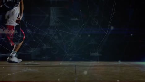 Animation-Des-Netzwerks-Von-Verbindungen-über-Einen-Kaukasischen-Männlichen-Basketballspieler