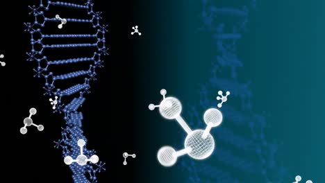 Animation-Von-Molekülen-über-DNA-Strängen-Auf-Schwarzem-Hintergrund