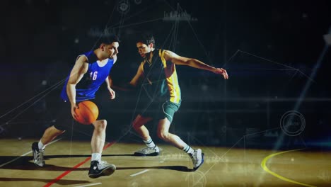 Animation-of-network-of-connections-over-diverse-male-basketball-players
