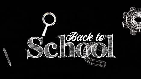 Animation-of-icons-over-back-to-school-text-on-black-background