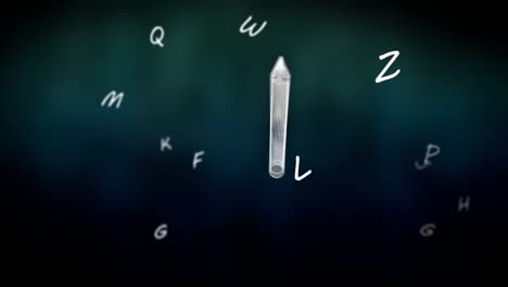 Animation-Von-Stiftsymbolen-über-Buchstaben-Auf-Schwarzem-Hintergrund