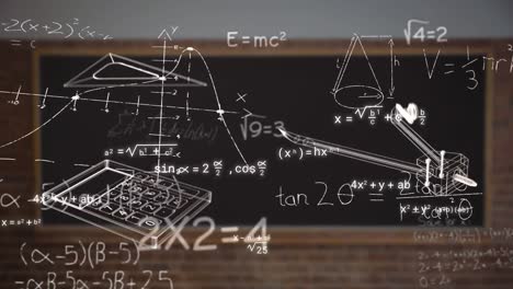 Animation-Von-Schulsymbolen-Und-Mathematischen-Gleichungen-über-Der-Tafel