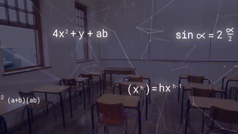 Animation-Mathematischer-Gleichungen-Und-Netzwerk-Von-Verbindungen-über-Leerem-Klassenzimmer