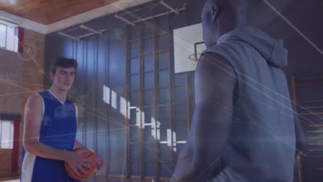 Animation-Des-Netzwerks-Von-Verbindungen-über-Verschiedene-Männliche-Basketballspieler