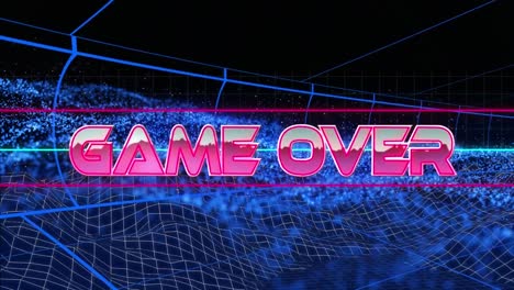 Animation-of-game-over-text-over-neon-lines-and-network-of-light-trails