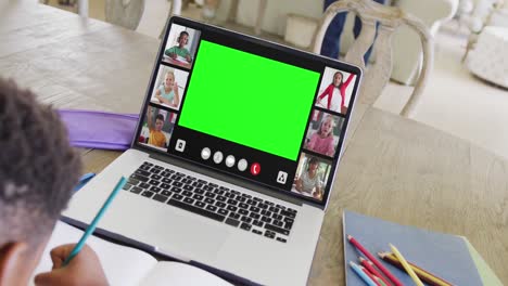 Verschiedene-Studenten-Führen-Einen-Laptop-Videoanruf-Mit-Kopierraum-In-Zeitlupe